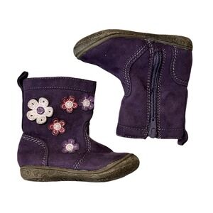 NORDSTROM RACK Purple Boots sz Toddler 5D Purple Faux Suede Pink Flower Applique